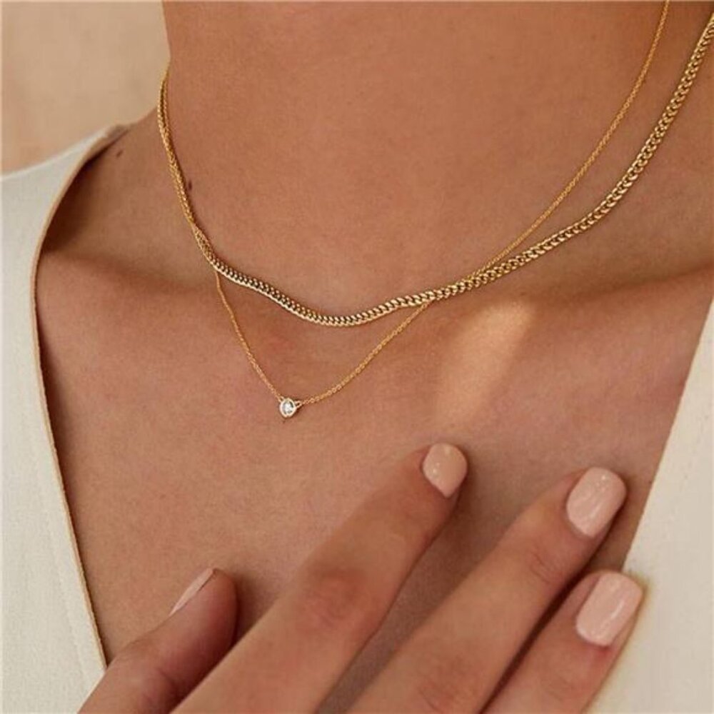 Diamond Necklaces for Women, Dainty 14k Gold/Sterling Silver Choker Necklace - Picture 3 of 6
